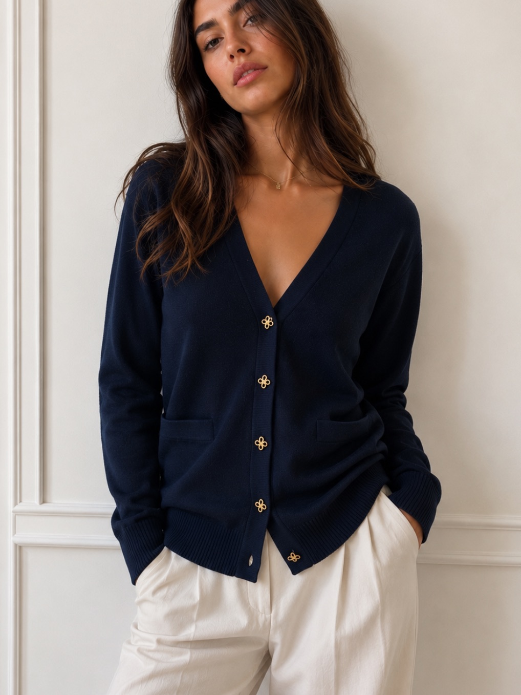 St. John Caviar Long V-Neck Cardigan S
